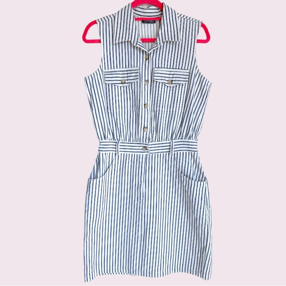 Sleeveless Striped Denim Dress